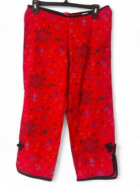 Vintage Henna 100% Cotton Lightweight Red Jacquard Cropped Pants M